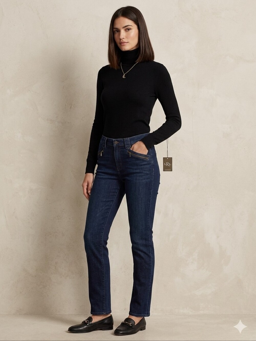 Lauren Ralph Lauren Premier Stretch Straight Leg Jeans Dark Indigo Wash Size 14